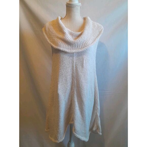 Pure Handknit Cowl Neck Sleeveless Sweater Lagenlook Chunky Knit Tunic M/L - Picture 1 of 15